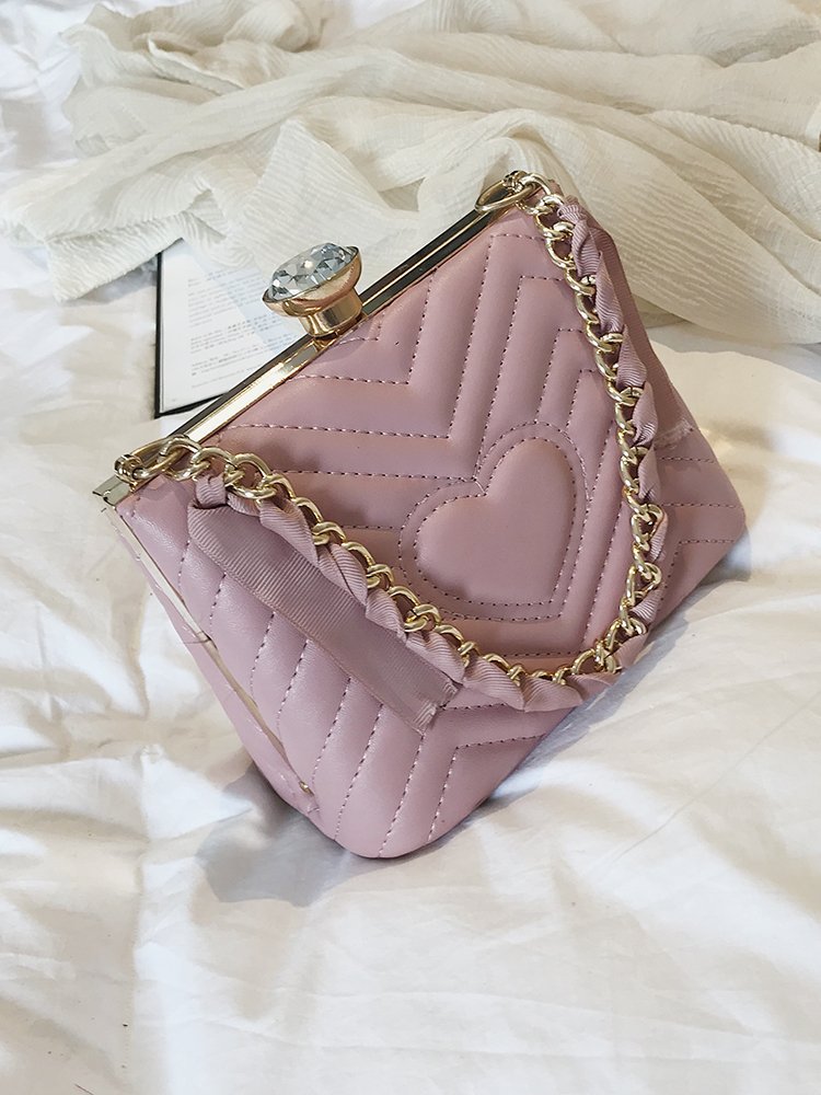 Lovely Pink Heart Pattern Decorated Pure Color Bag,Handbags
