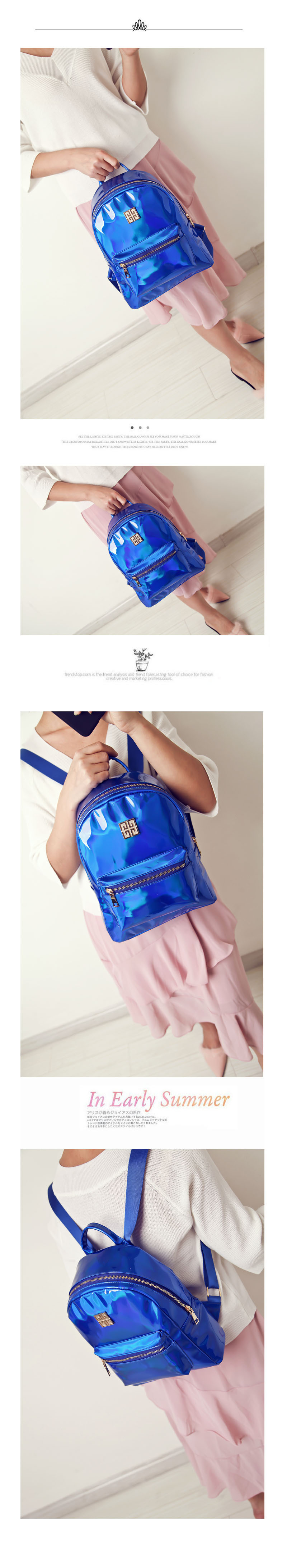 Fashion Blue Pure Color Design Simple Backpack,Backpack