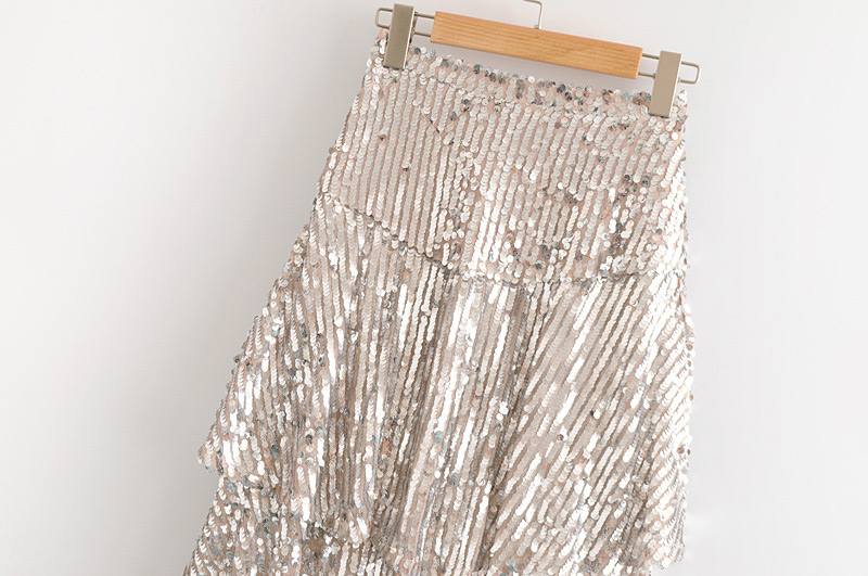 Elegant Silver Color Pure Color Design Multi-layer Skirt,Skirts