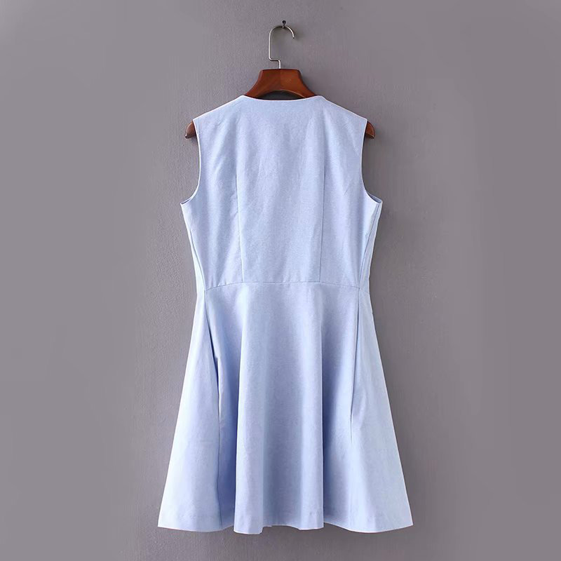 Elegant Light Blue Bowknot Decorated Sleeveless Dress,Mini & Short Dresses