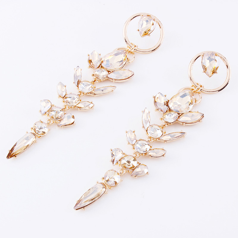Elegant Gold Color Full Diamond Decorated Long Earrings,Hoop Earrings
