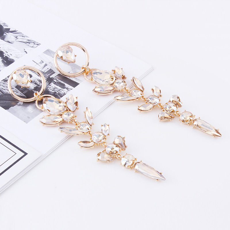 Elegant Gold Color Full Diamond Decorated Long Earrings,Hoop Earrings