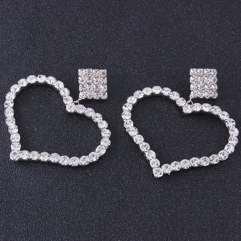 Elegant Silver Color Full Diamond Design Heart Shape Earrings,Stud Earrings