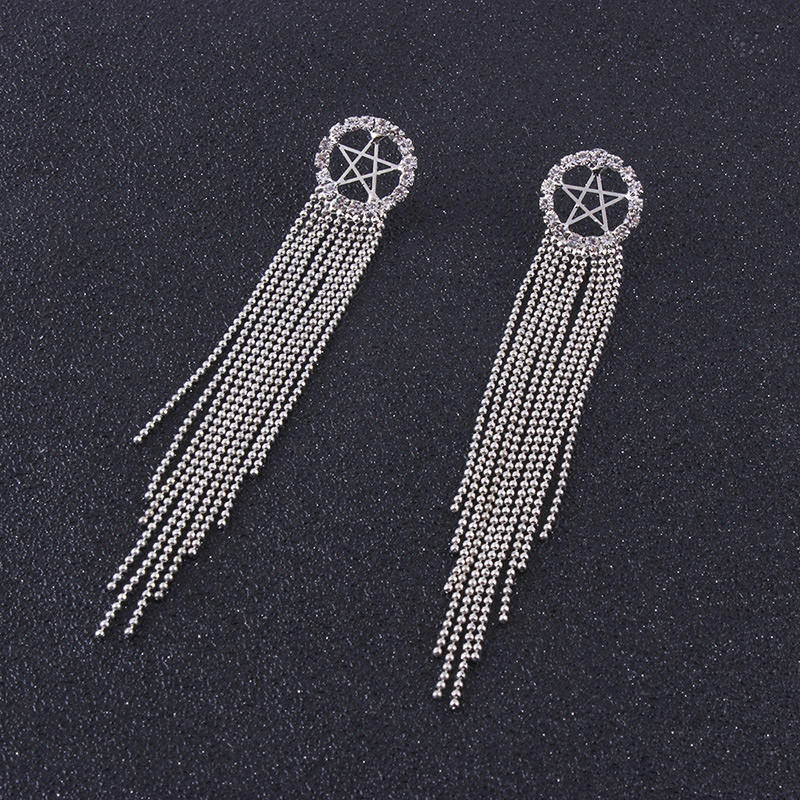Elegant Silver Color Star Shape Decorated Tassel Earrings,Drop Earrings