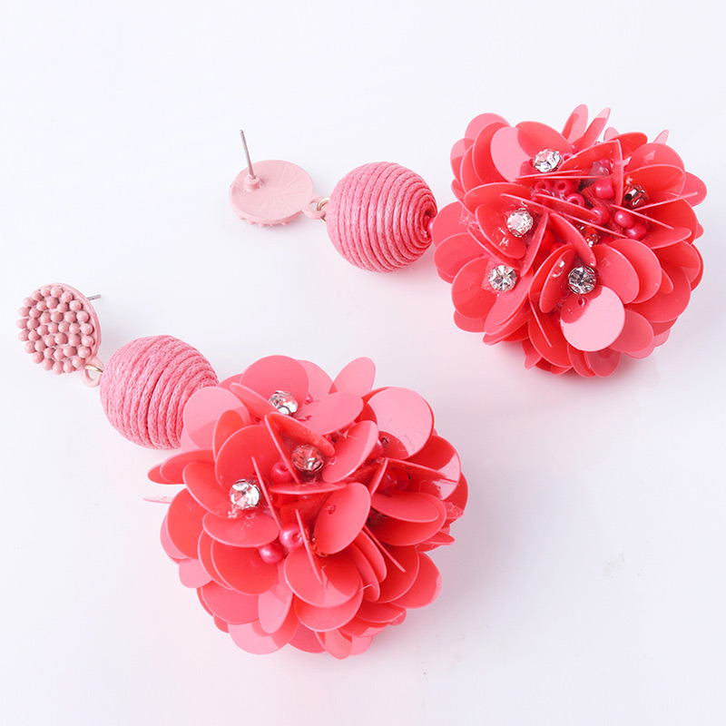 Elegant Red Flowers Decorated Pure Color Earrings,Drop Earrings