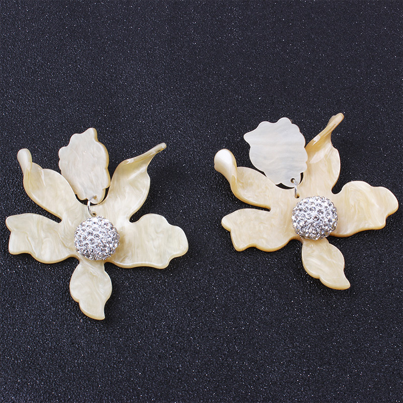 Elegant Light Yellow Flower&ball Decorated Earrings,Stud Earrings
