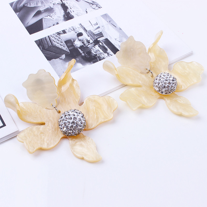 Elegant Light Yellow Flower&ball Decorated Earrings,Stud Earrings