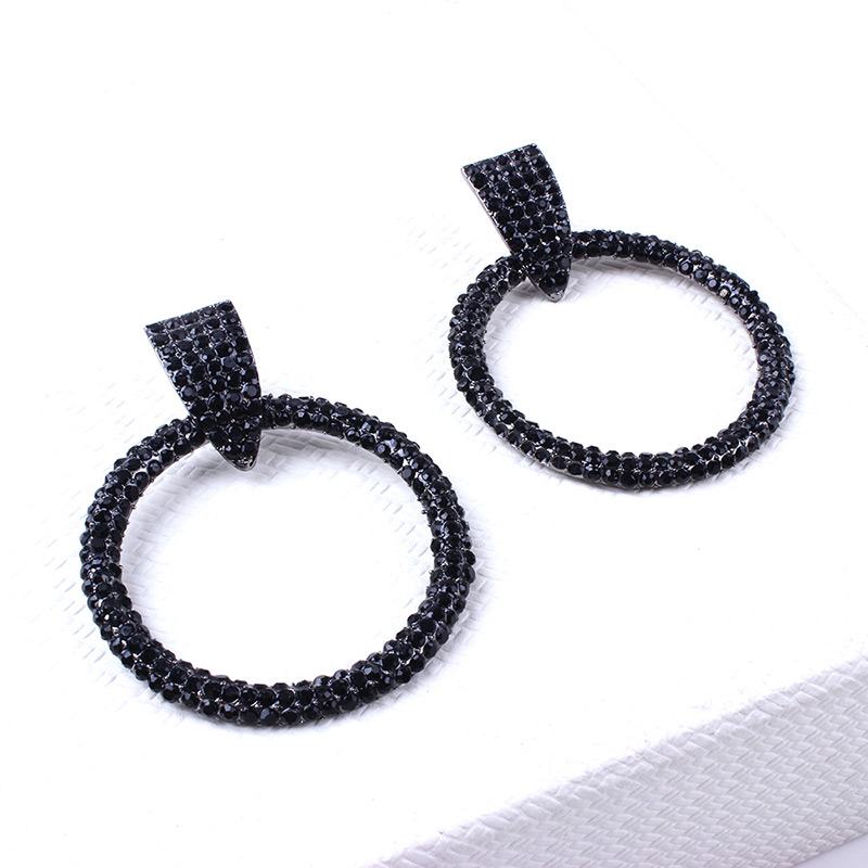 Elegant Gray Full Diamond Decorated Circular Ring Earrings,Hoop Earrings