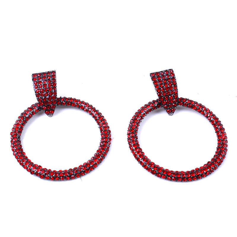 Elegant Gray Full Diamond Decorated Circular Ring Earrings,Hoop Earrings