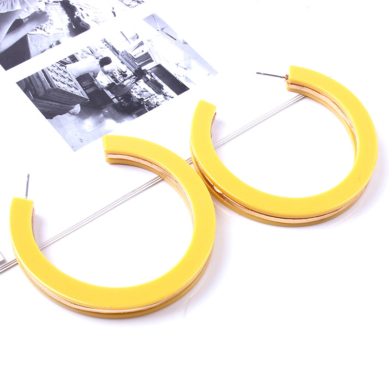 Elegant Yellow C Shape Design Pure Color Earrings,Hoop Earrings