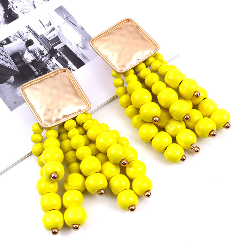 Elegant Yellow Beads Decorated Geometric Shape Earrings,Drop Earrings
