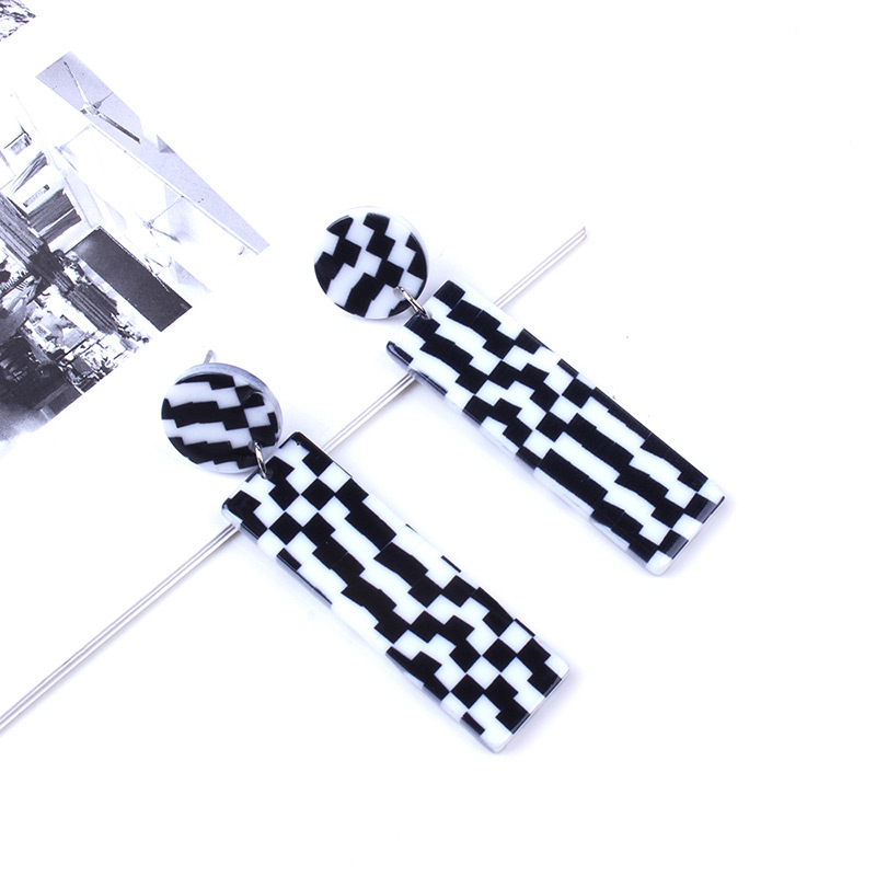 Elegant Black+white Grid Pattern Design Square Shape Earrings,Stud Earrings