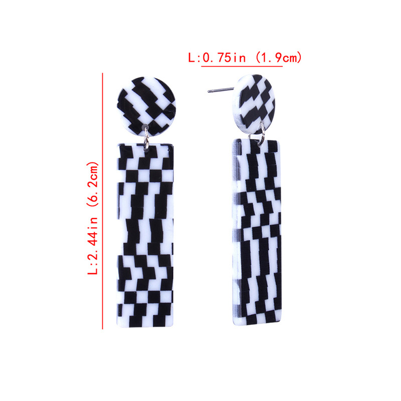 Elegant Black+white Grid Pattern Design Square Shape Earrings,Stud Earrings