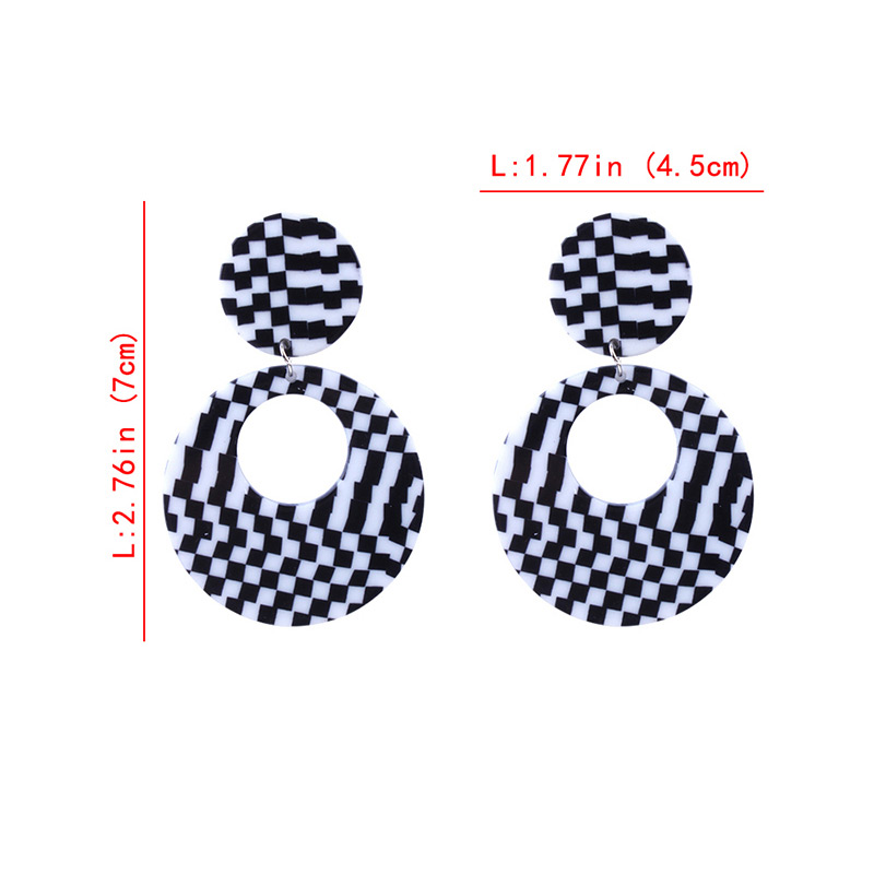Elegant Black+white Grid Pattern Design Round Shape Earrings,Stud Earrings