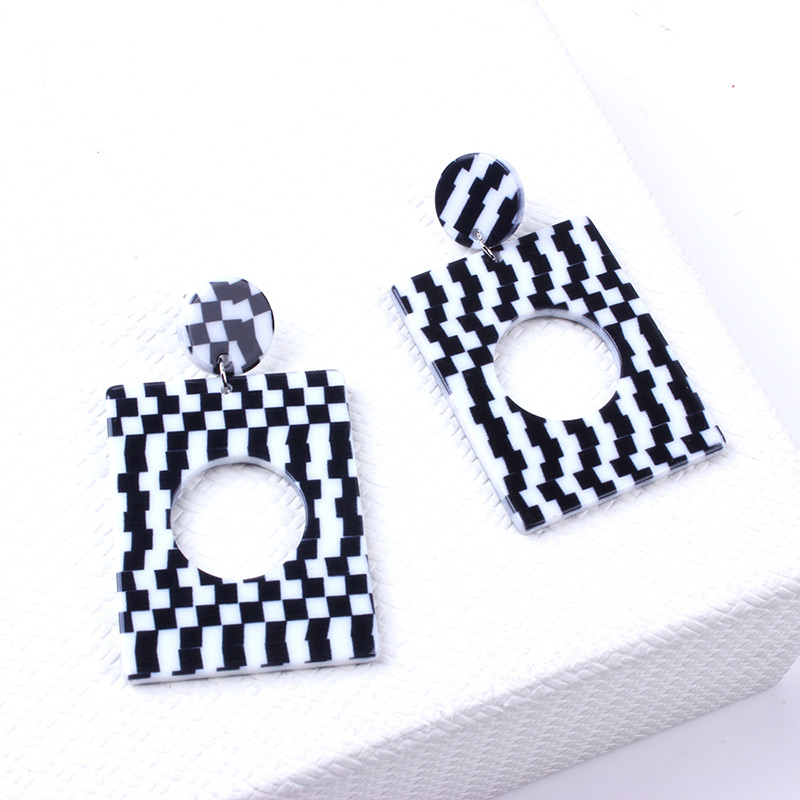Elegant Black+white Grid Pattern Design Hollow Out Earrings,Stud Earrings