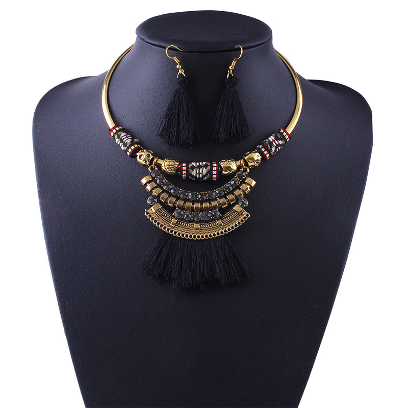 Elegant Black Diamond&tassel Decorated Jewelry Sets,Jewelry Sets