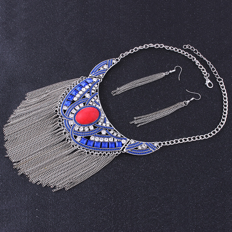 Elegant Blue Long Tassel Decorated Jewelry Sets,Jewelry Sets