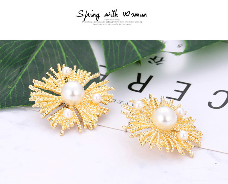 Fashion Gold Color Pearls Decorated Geometric Shape Earrings,Stud Earrings