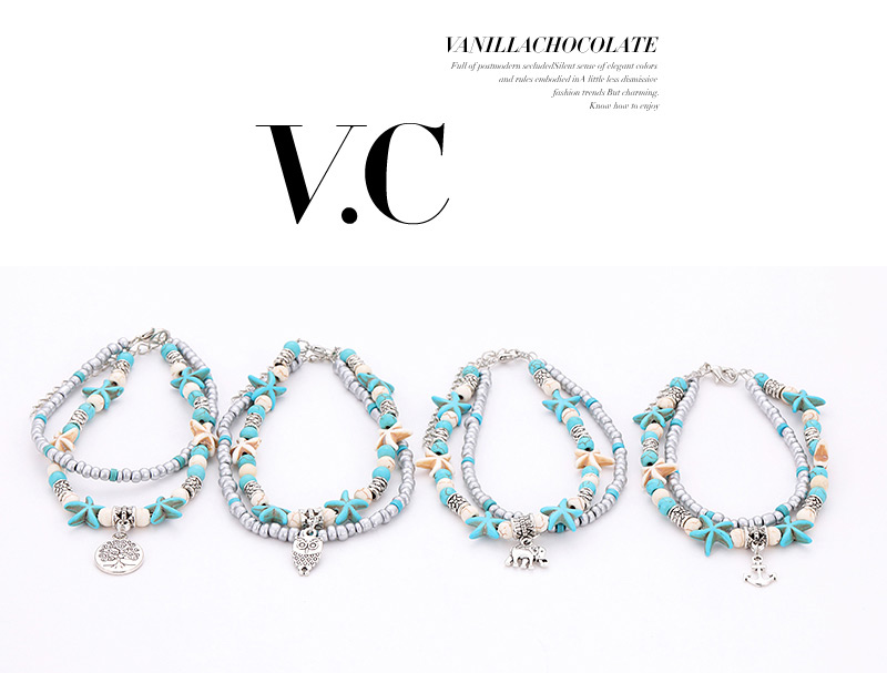 Fashion Blue Leaf&starfish Decorated Double Layer Bracelet,Fashion Bracelets