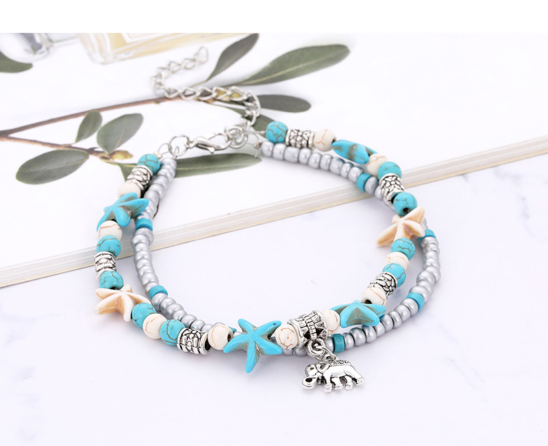 Fashion Blue Leaf&starfish Decorated Double Layer Bracelet,Fashion Bracelets