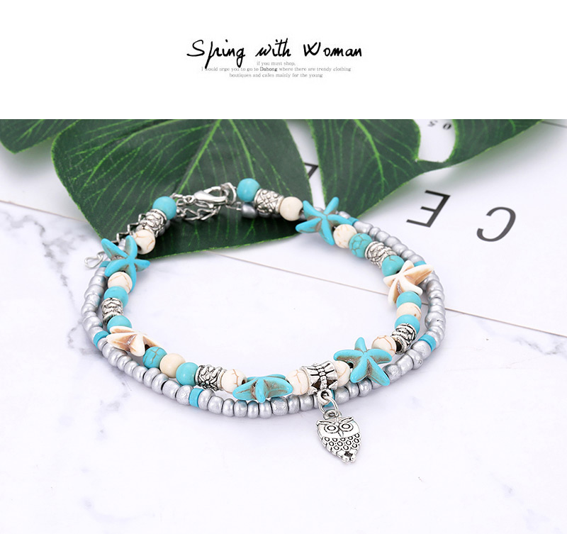 Fashion Blue Owl&starfish Decorated Double Layer Bracelet,Fashion Bracelets
