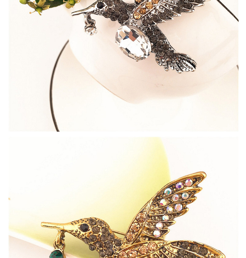 Vintage Gold Color Bird&gemstone Decorated Brooch,Korean Brooches
