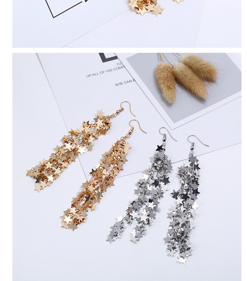 Elegant Silver Color Star Shape Design Long Tassel Earrings,Drop Earrings