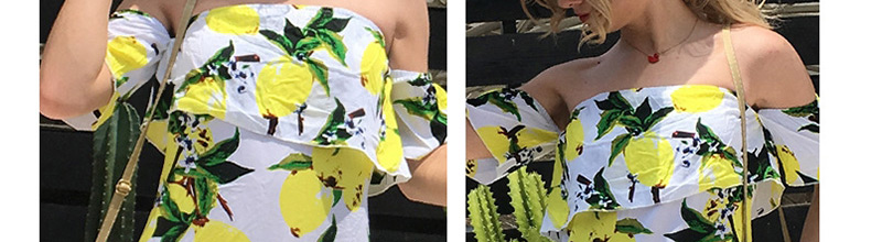 Fashion Yellow Mango Pattern Decorated Off Shoulder Dress,Mini & Short Dresses