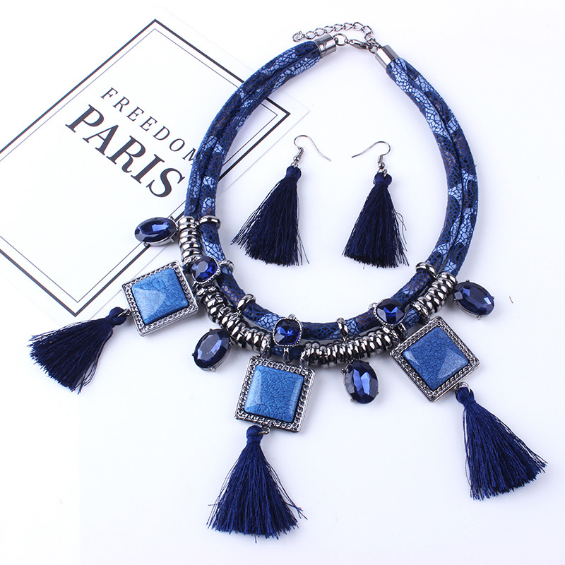 Elegant Blue Tassel&diamond Decorated Jewelry Sets,Jewelry Sets