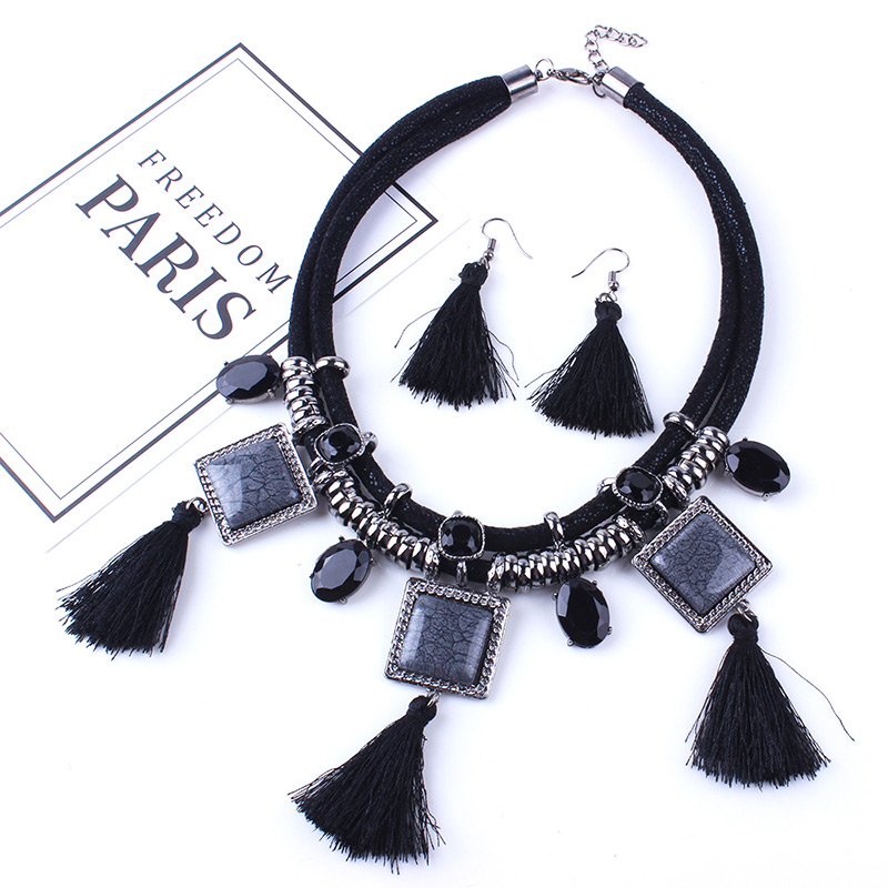 Elegant Black Tassel&diamond Decorated Jewelry Sets,Jewelry Sets
