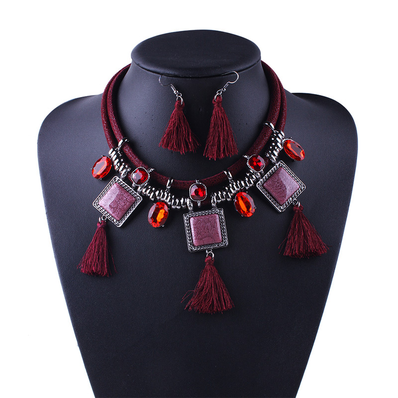 Elegant Dark Red Tassel&diamond Decorated Jewelry Sets,Jewelry Sets