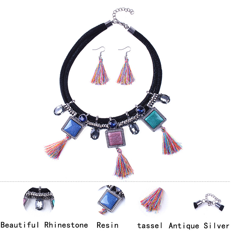 Elegant Black Tassel&diamond Decorated Jewelry Sets,Jewelry Sets