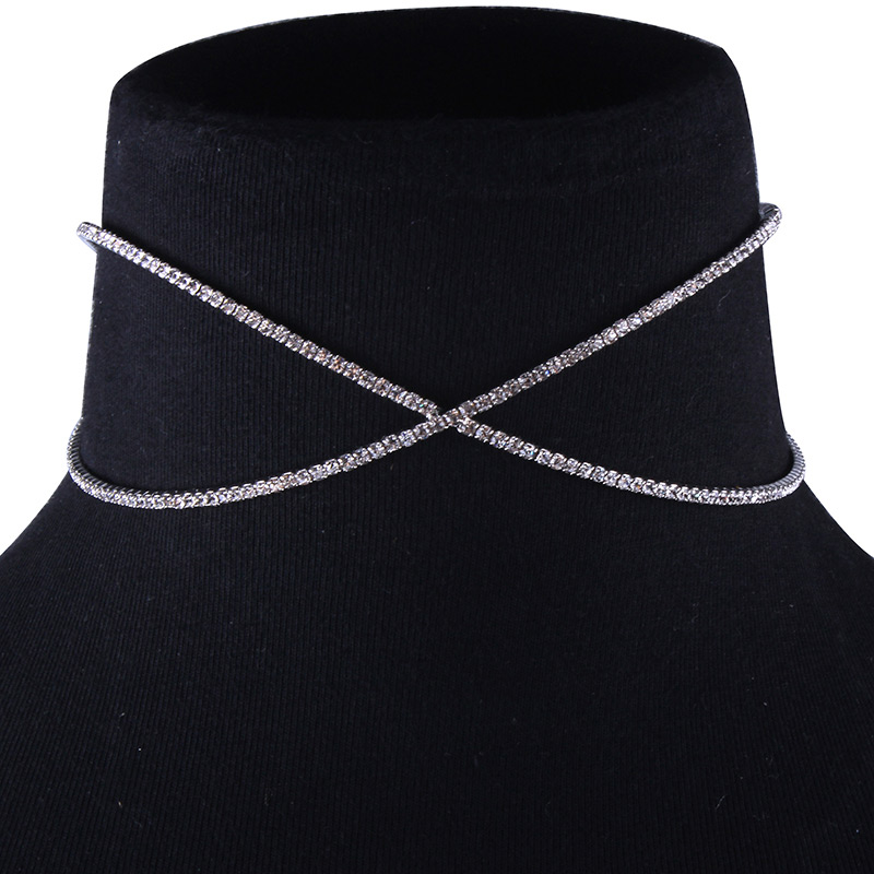 Elegant Silver Color Full Diamond Decorated X Shape Earrings,Chokers
