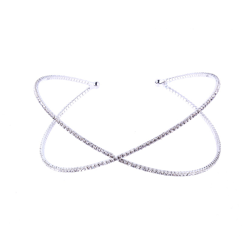 Elegant Silver Color Full Diamond Decorated X Shape Earrings,Chokers