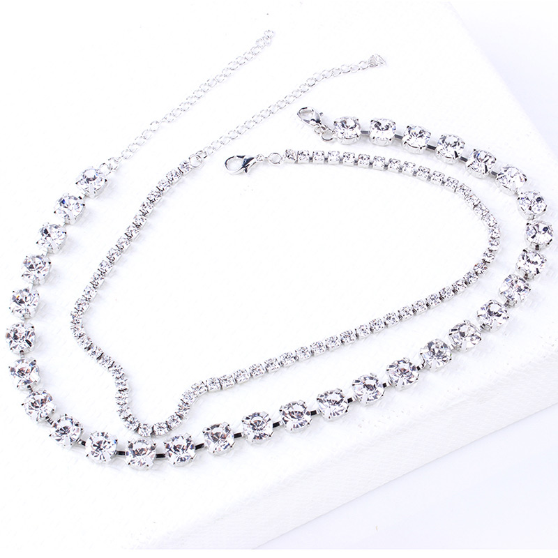 Elegant Silver Color Full Diamond Decorated Double Layer Choker,Multi Strand Necklaces