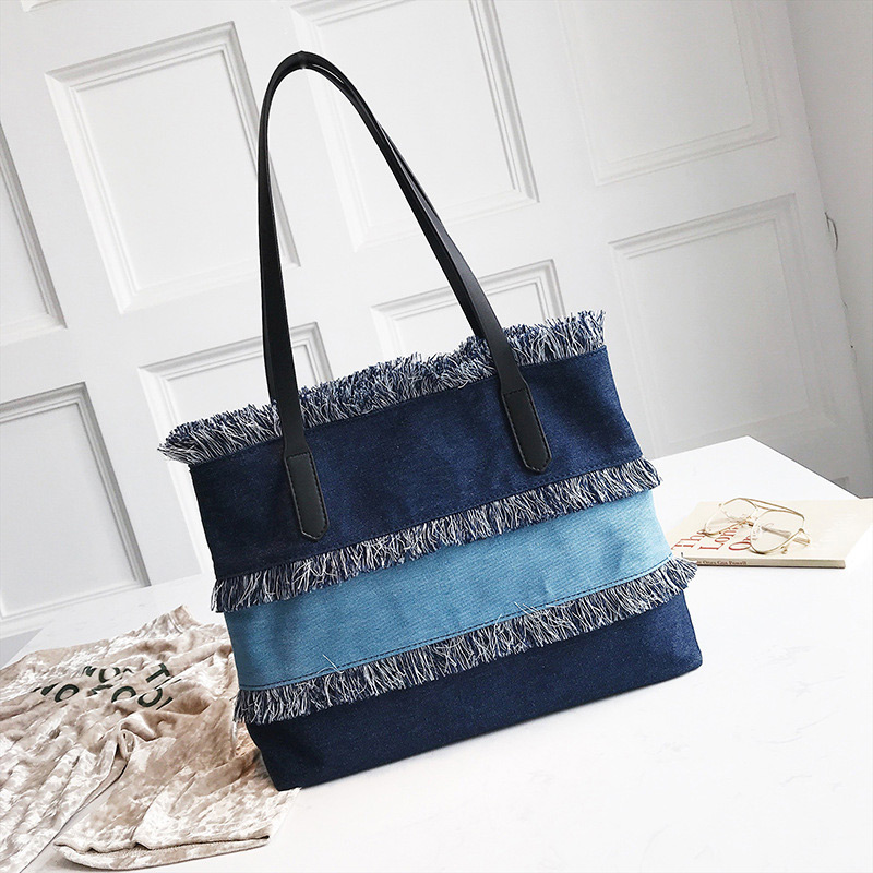Fashion Light Blue Tassel Decorated Large Capacity Bag,Handbags