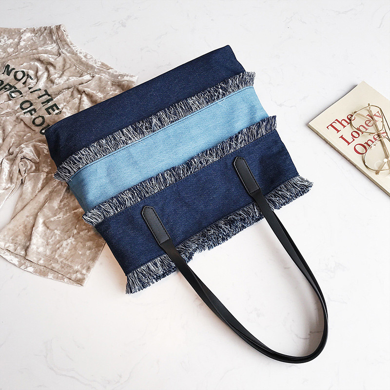 Fashion Dark Blue Tassel Decorated Large Capacity Bag,Handbags