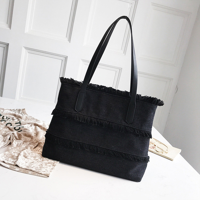 Fashion Black Tassel Decorated Large Capacity Bag,Handbags