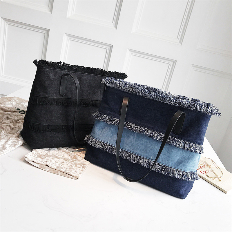 Fashion Dark Blue Tassel Decorated Large Capacity Bag,Handbags