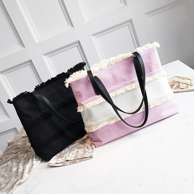 Fashion Black Tassel Decorated Large Capacity Bag,Handbags