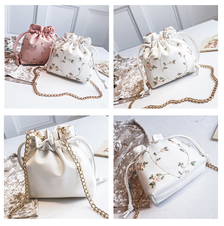 Fashion White Flowers Decorated Bucket Shape Shoulder Bag,Handbags