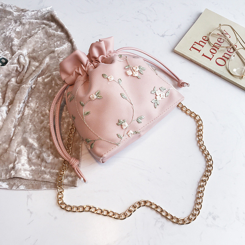 Fashion Pink Flowers Decorated Bucket Shape Shoulder Bag,Handbags