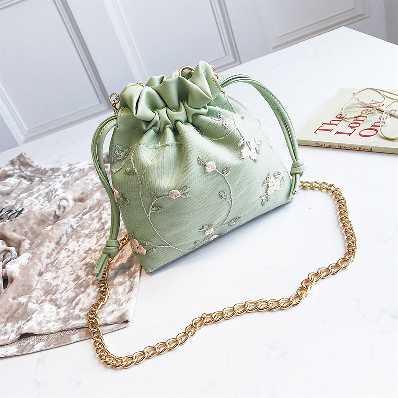 Fashion Green Flowers Decorated Bucket Shape Shoulder Bag,Handbags