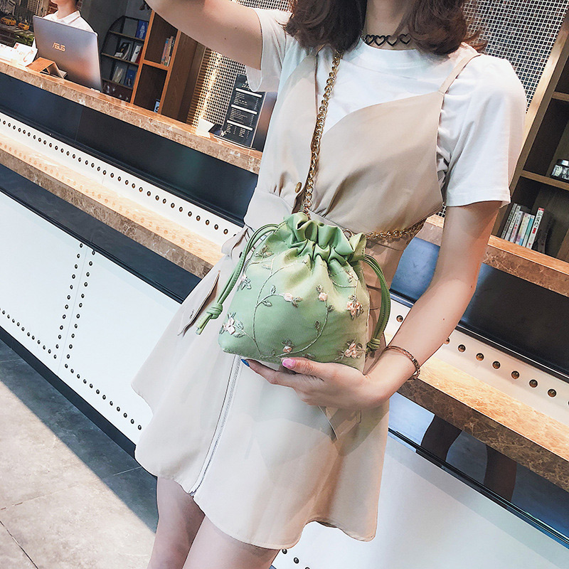 Fashion Green Flowers Decorated Bucket Shape Shoulder Bag,Handbags