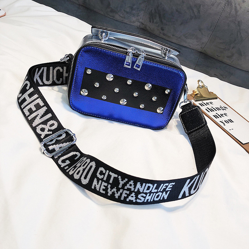Fashion Blue Rivet Decorated Width-strap Shoulder Bag,Handbags
