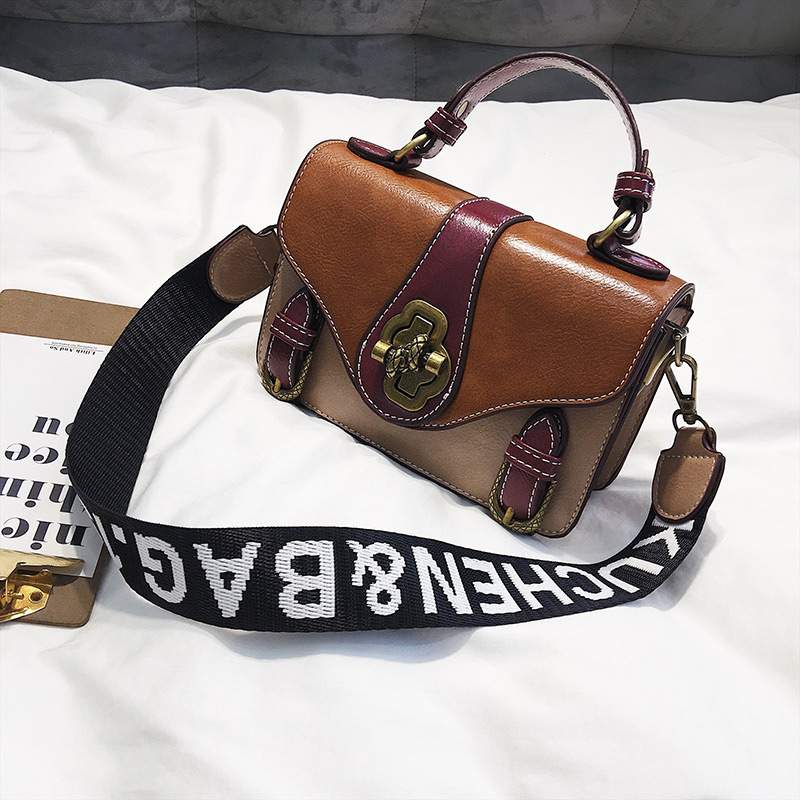 Fashion Brown Width-strap Design Square Shape Bag,Handbags