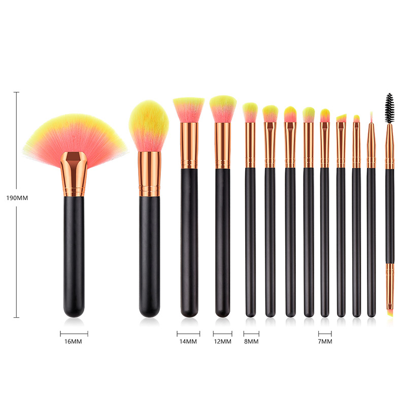 Fashion Black Sector Shape Decorated Makeup Brush(13pcs),Beauty tools