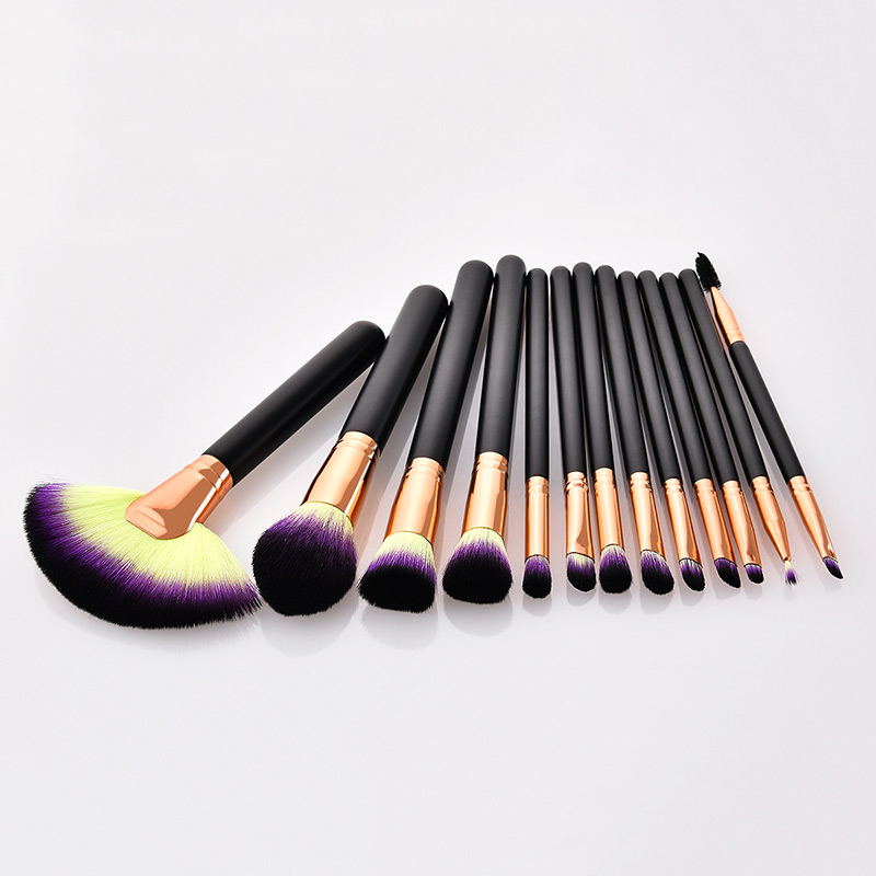 Fashion Black Sector Shape Decorated Makeup Brush(13pcs),Beauty tools