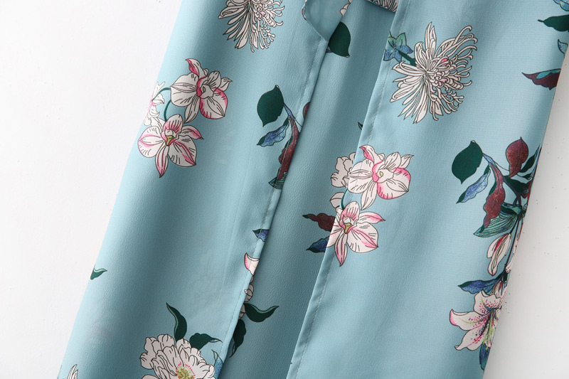 Fashion Blue Flower Pattern Decorated Dress,Skirts