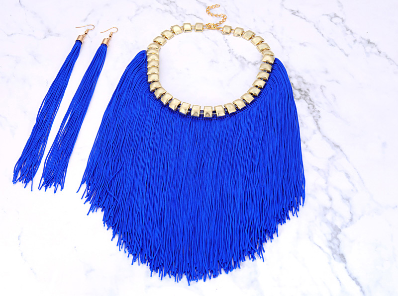 Fashion Sapphire Blue Tassel Decorated Jewelry Sets,Jewelry Sets